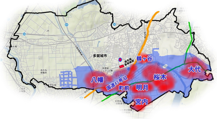 多賀城市内の復興状況　地図
